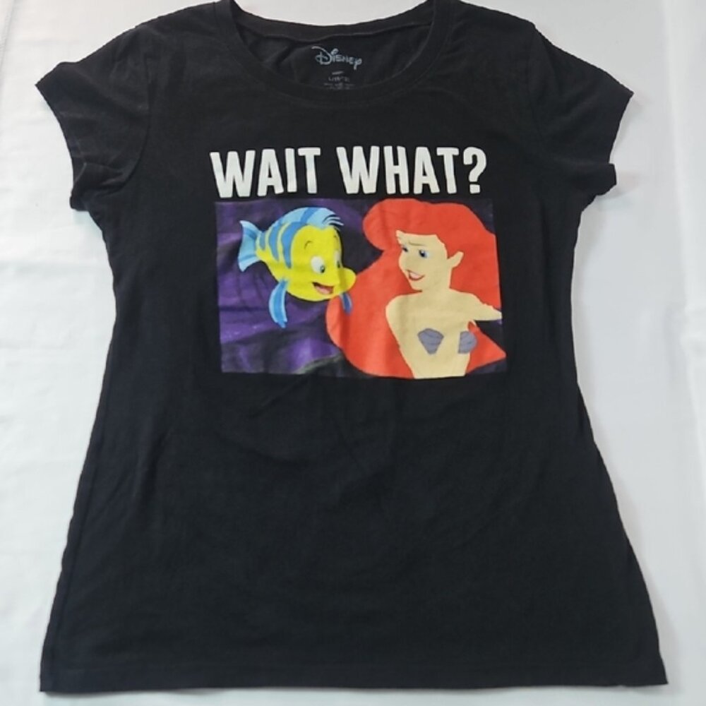 Disney Ariel and Flounder Junior Large 11-13 T-Shirt Black Short Sleeve T5